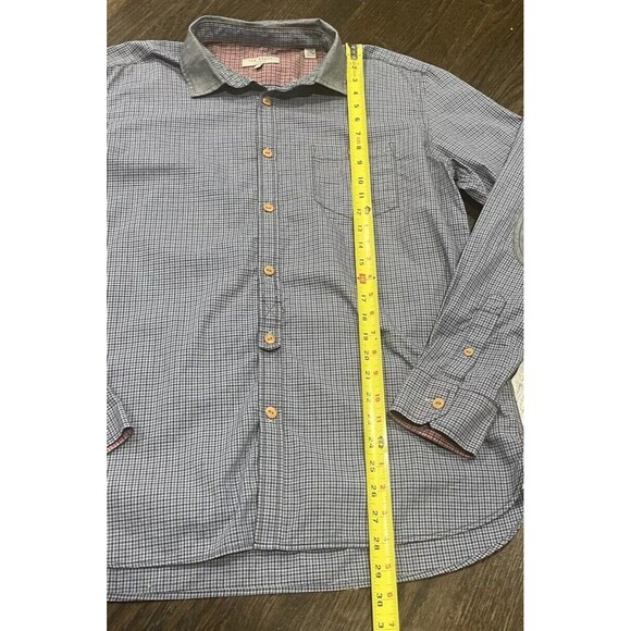 Ted Baker Shirt Mens 5 XL Blue Button Up Gingham Check Chambray Collar Elbow - Picture 8 of 9